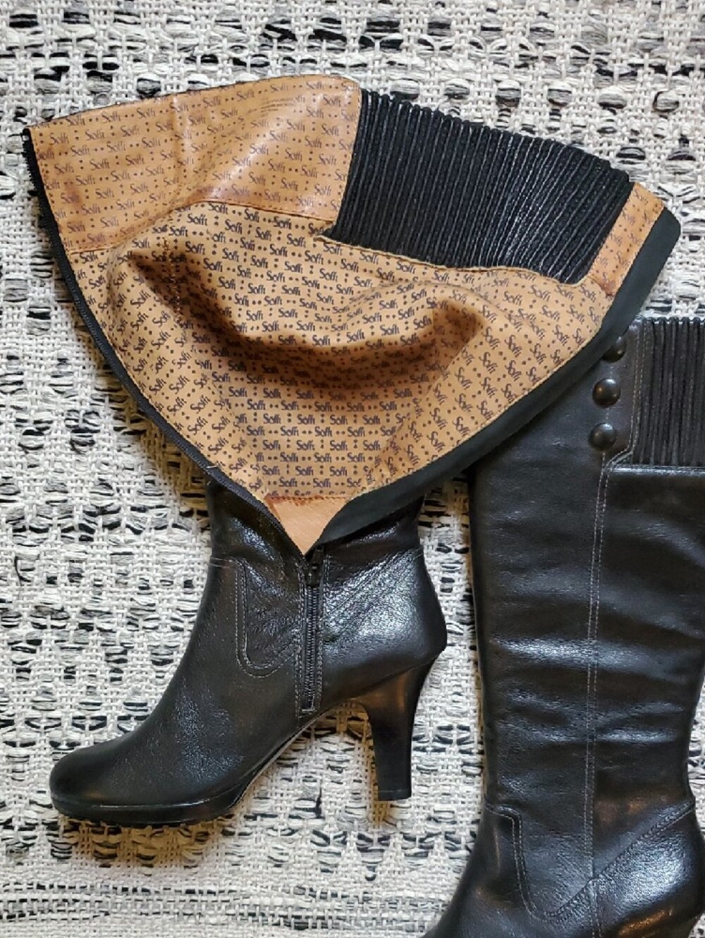 Sofft Black Leather Knee-High Heeled Boots - Picture 6 of 10
